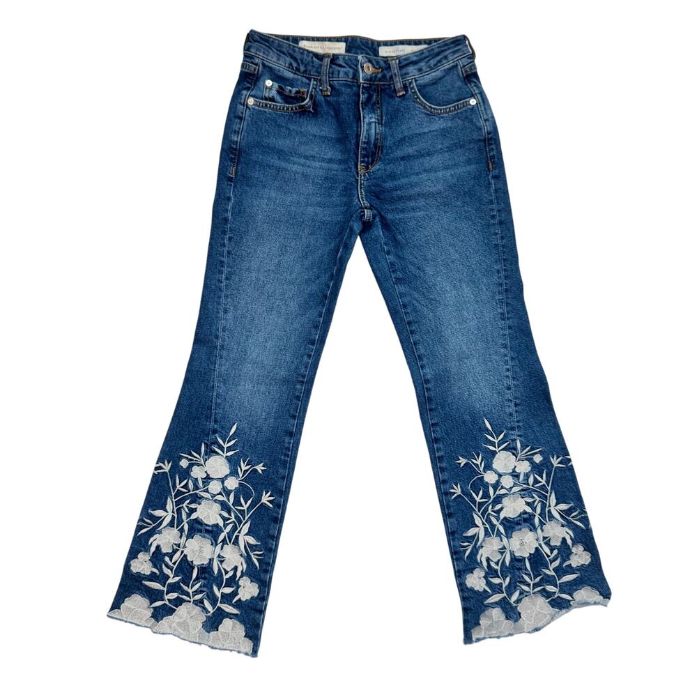 Anthropologie Pilcro Flare Jeans Women’s 26 Floral Embroidered Naturecore Boho - Picture 2 of 16